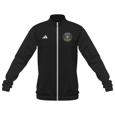 Black Adidas track jacket with full front zip and side pockets, featuring the Calgary Blizzard SC logo on the chest.