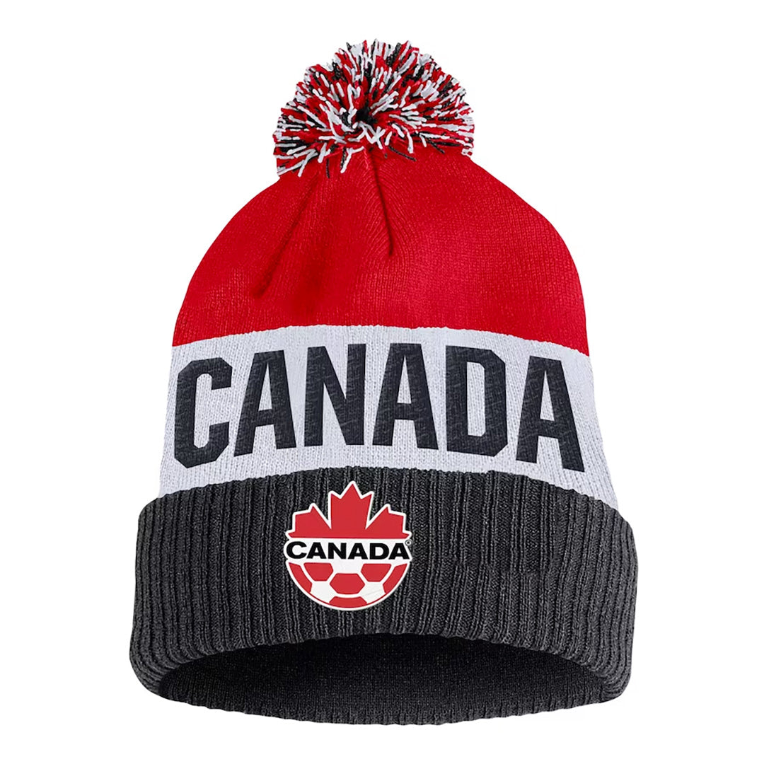 Canada Soccer Nike Classic Stripe Cuffed Knit Hat with Pom Black