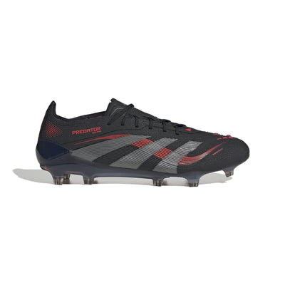Adidas Predator Elite Firm Ground Soccer Cleats in black with red accents and a textured upper.