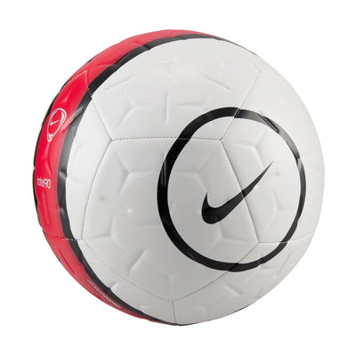 White soccer ball with red and black accents and Nike logo on a white background Nike Academy Total 90 Soccer Ball