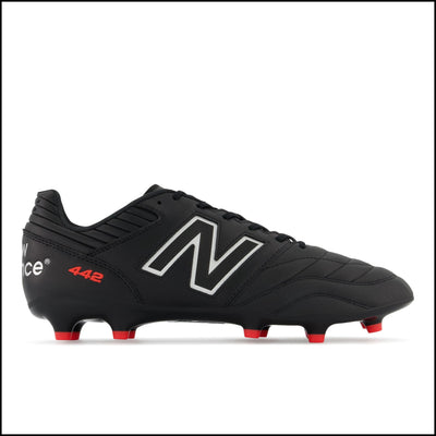 A pair of black New Balance 442V2 Pro FG Soccer Cleats with the brand's logo on the side. New Balance 442V2 Pro FG Soccer Cleats